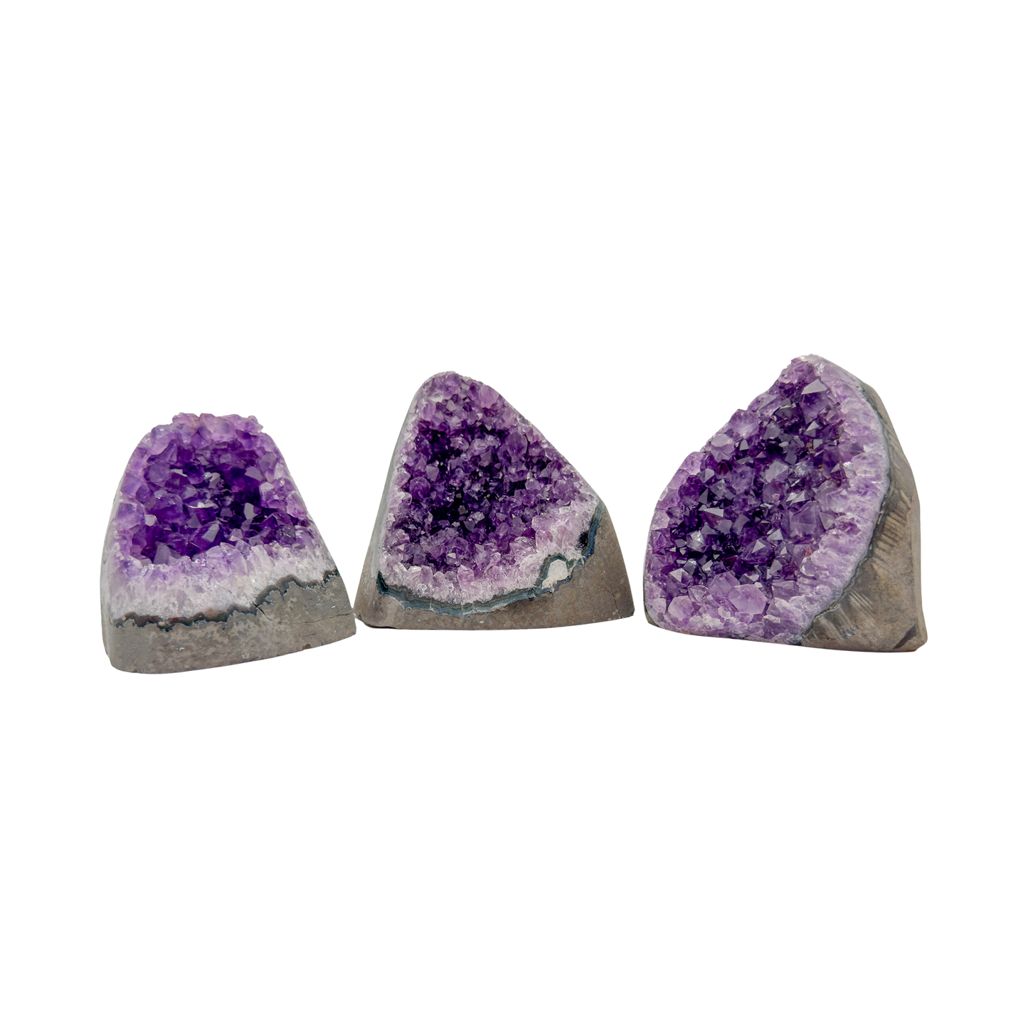 Hand-selected Grade AA Amethyst polished freeforms from Artigas, Uruguay, 1.5 to 2.5 inch with deep purple banding