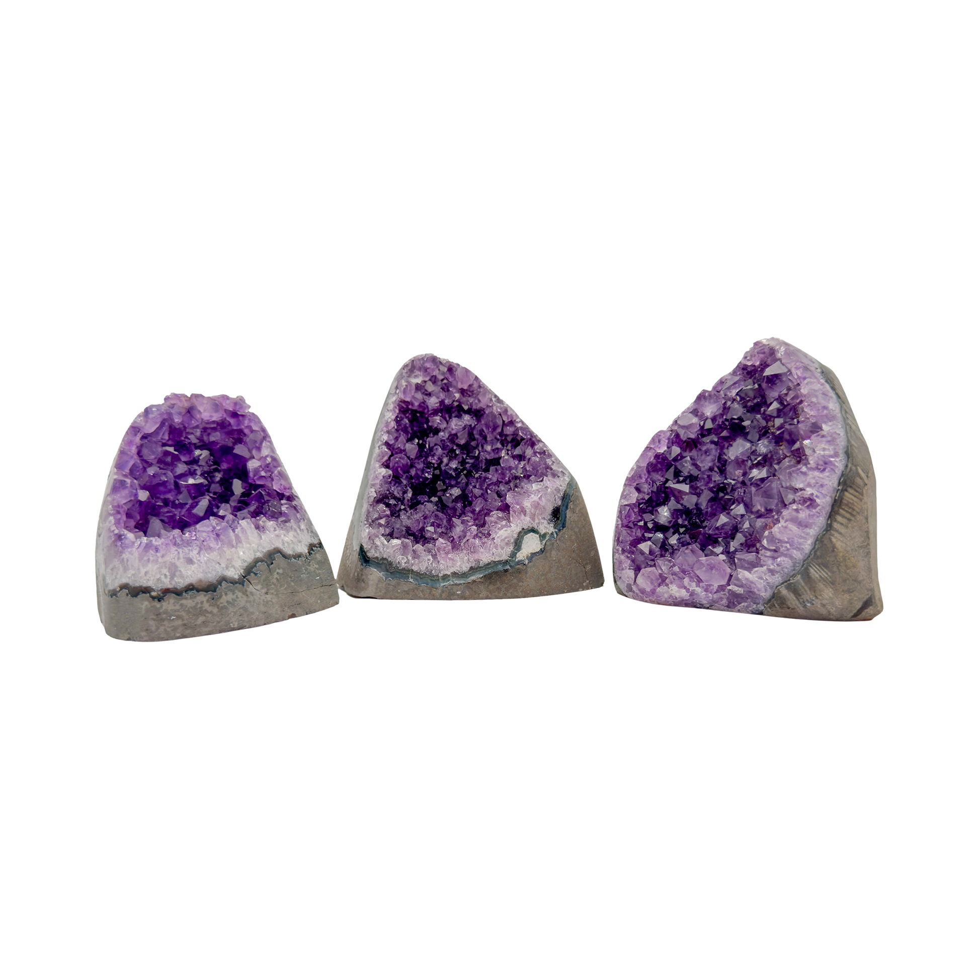 Hand-selected Grade AA Amethyst polished freeforms from Artigas, Uruguay, 1.5 to 2.5 inch with deep purple banding