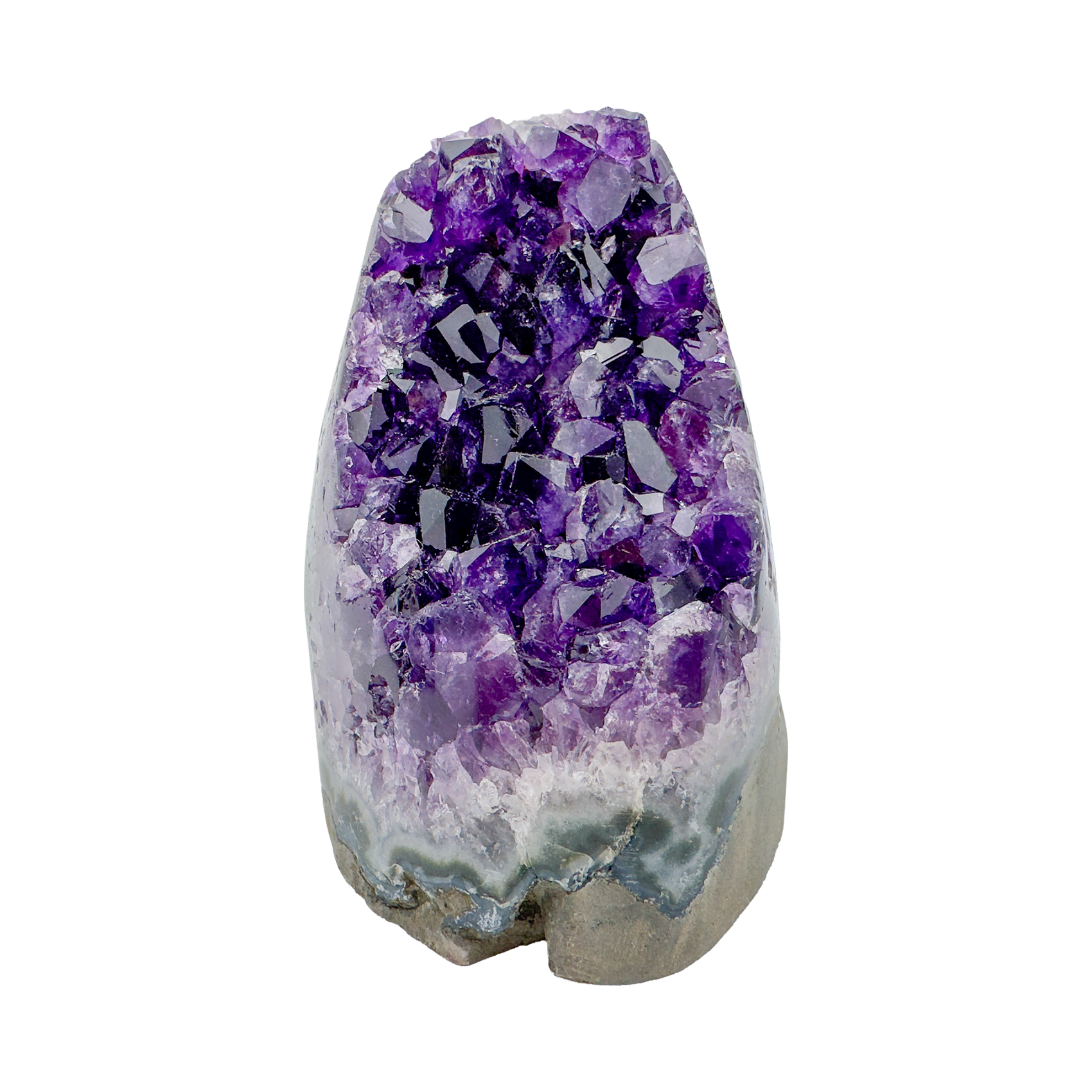 Profile view of Grade AAA Amethyst polished freeform from Uruguay showing hand-finished shape