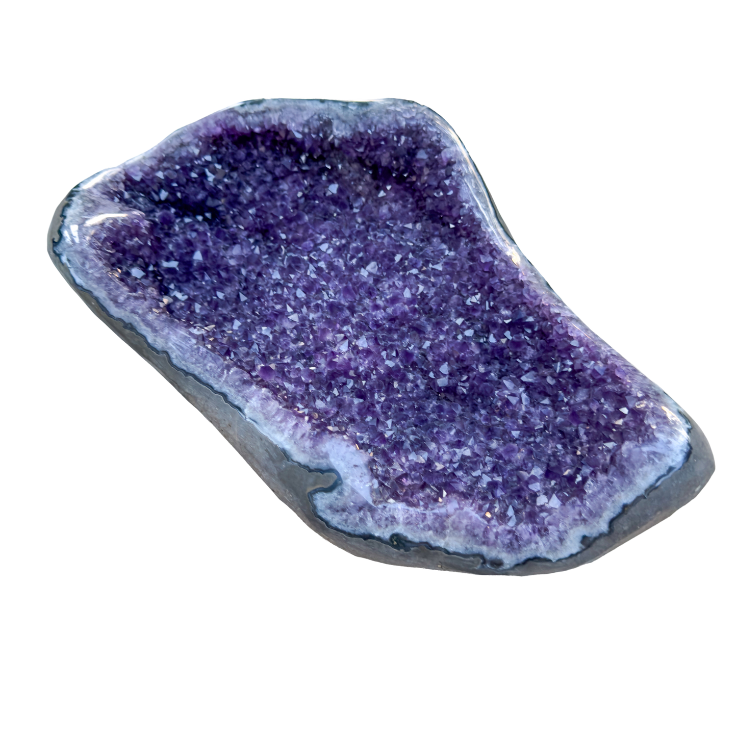 Large amethyst cathedral geode from Artigas Uruguay, deep violet druzy crystal in grey agate shell, AAA grade, view 5