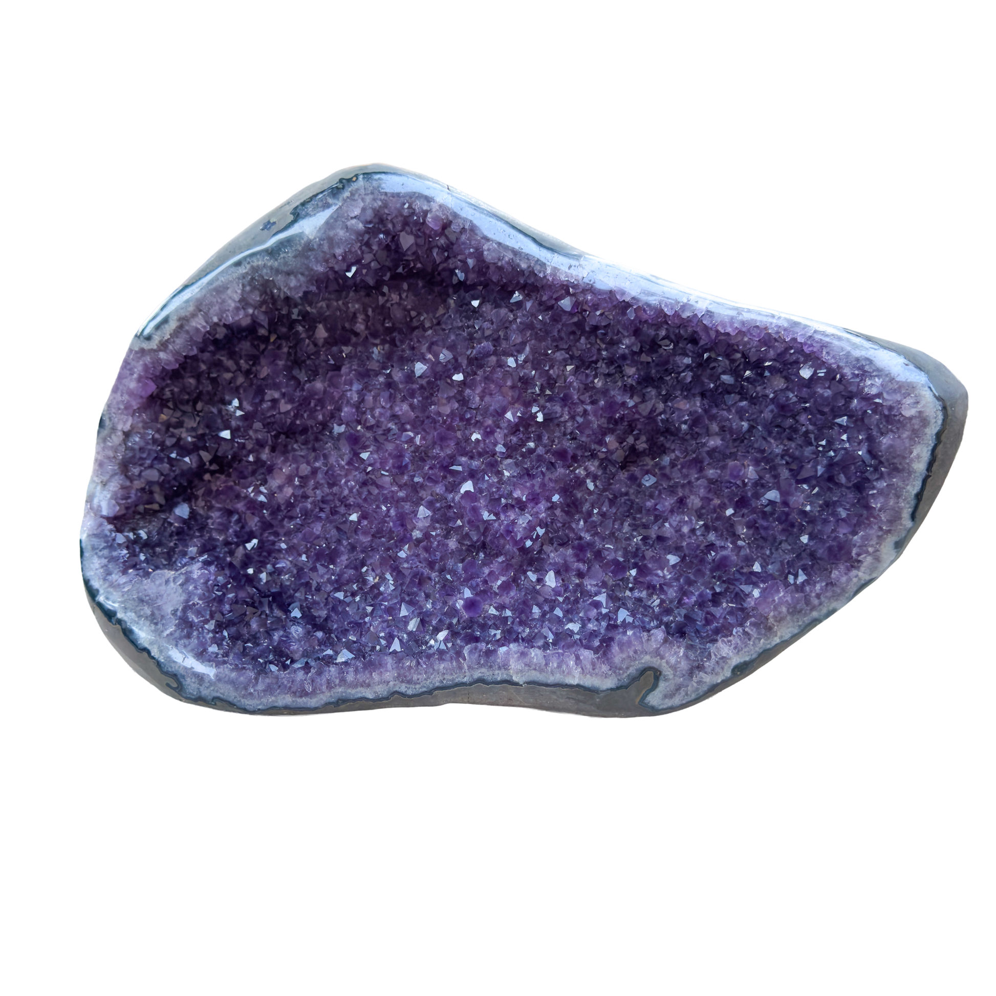 Large amethyst cathedral geode from Artigas Uruguay, deep violet druzy crystal in grey agate shell, AAA grade, view 10