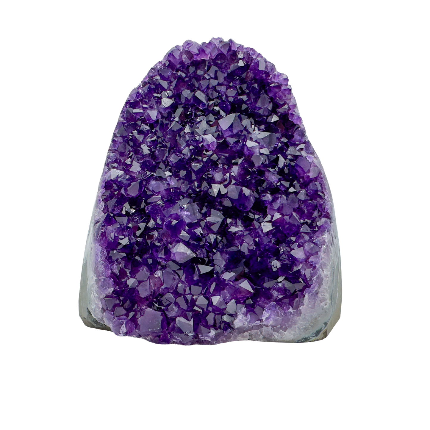 AAA polished amethyst geode from Artigas, Uruguay, deep violet druzy crystal face on a cut standing base