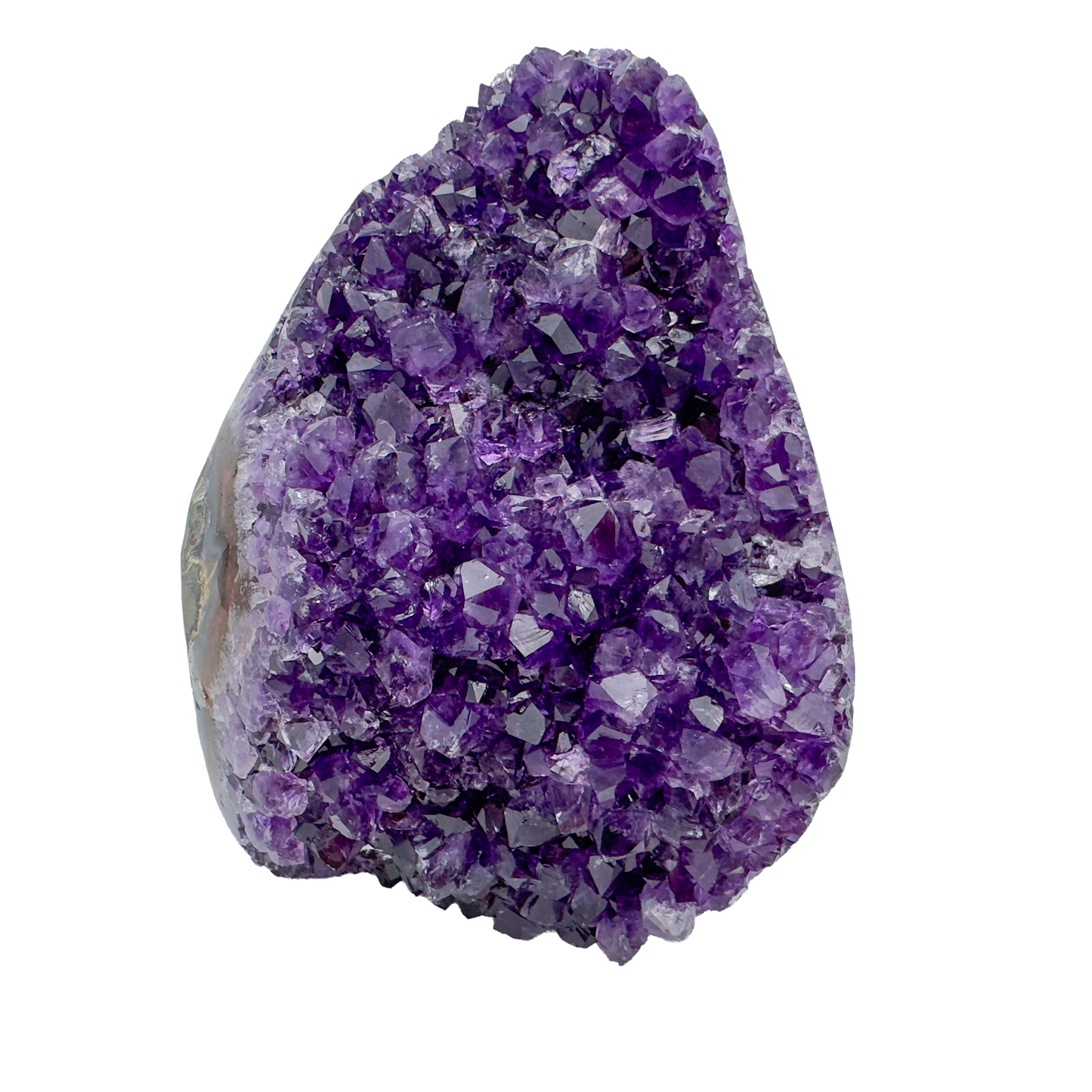 AAA polished amethyst geode from Artigas, Uruguay, deep violet druzy crystal face on a cut standing base
