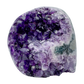 AAA polished amethyst geode from Artigas, Uruguay, deep violet druzy crystal face on a cut standing base