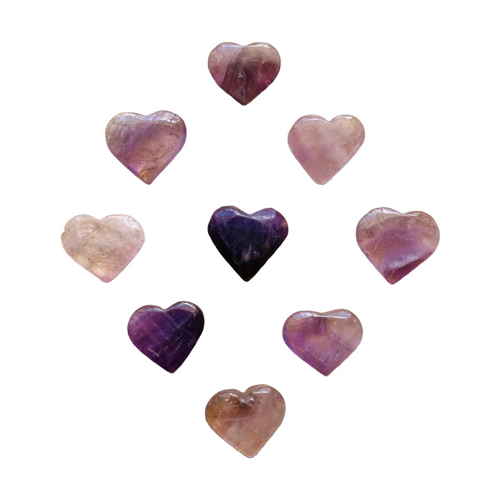 Amethyst Crystal Hearts to support Anxiety Relief, Calm & Intuition — beginner-friendly purple polished, A grade Brazil-sourced