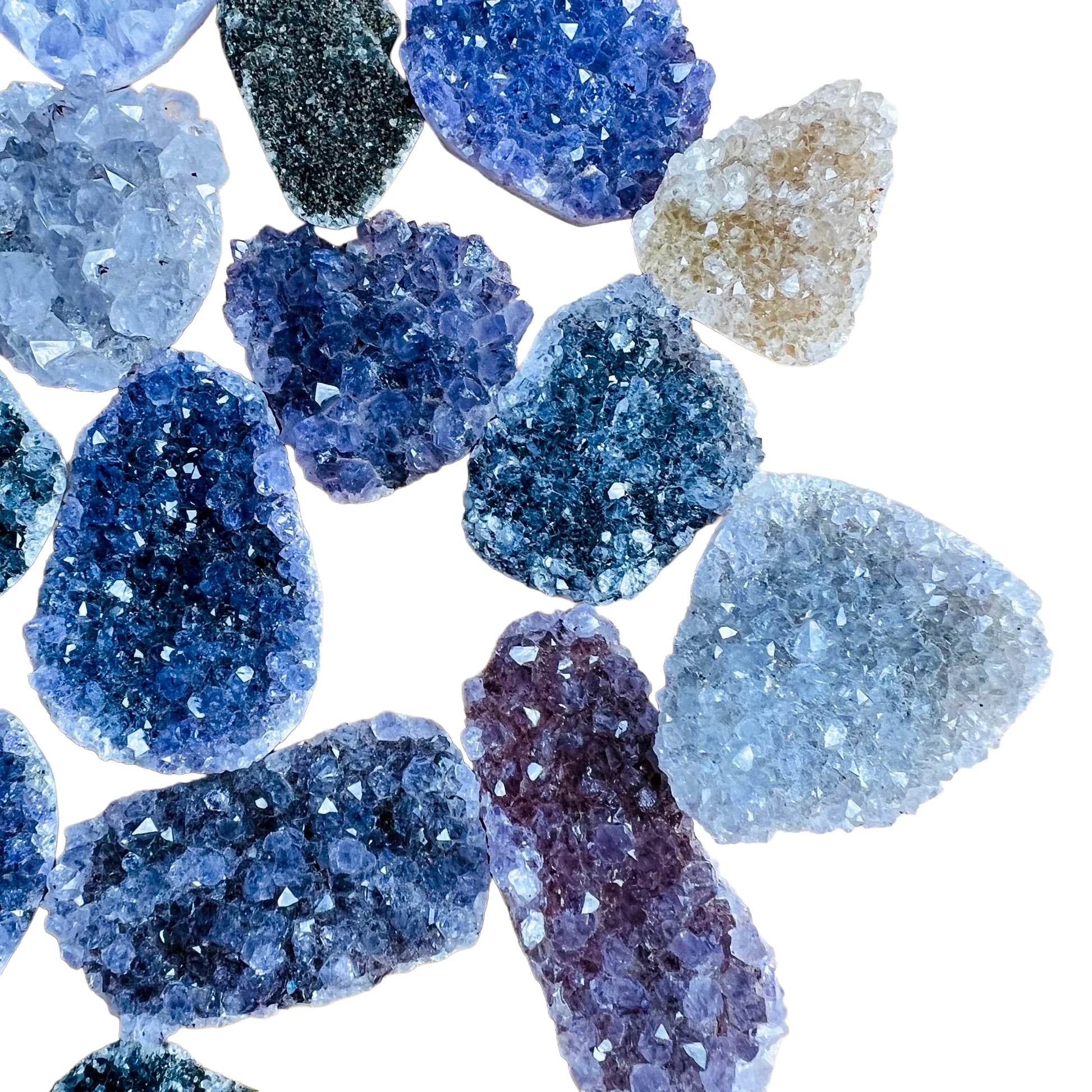Bird's-eye view of Amethyst raw cabochon, showing natural form.