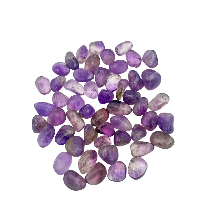 Full scatter of small Amethyst tumbled stones, A grade, 0.75 to 1.25 inch, from Rio Grande do Sul, Brazil
