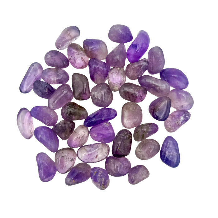 Full scatter of Amethyst tumbled stones, A grade, 1 to 1.5 inch, from Rio Grande do Sul, Brazil