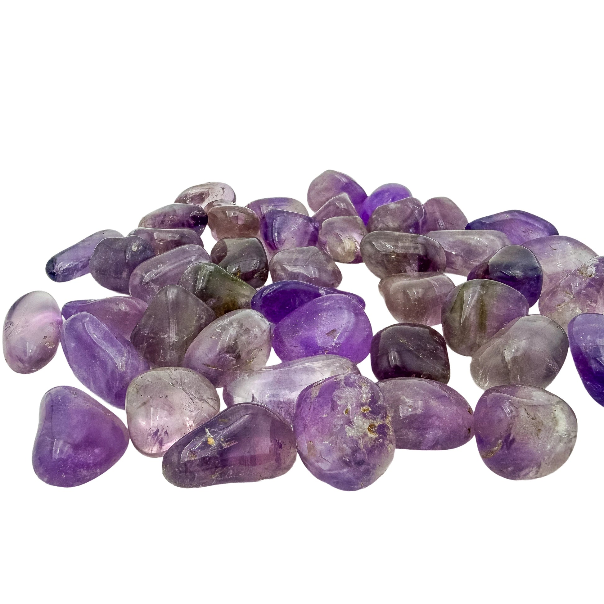 Close detail on Amethyst tumbles at the larger end of the size range
