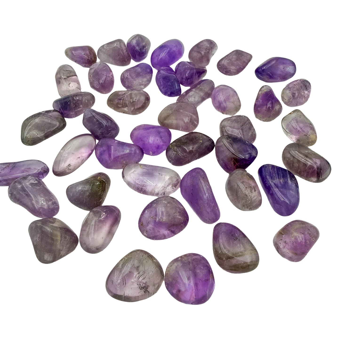 Loose Amethyst tumbles from Rio Grande do Sul with chevron banding visible