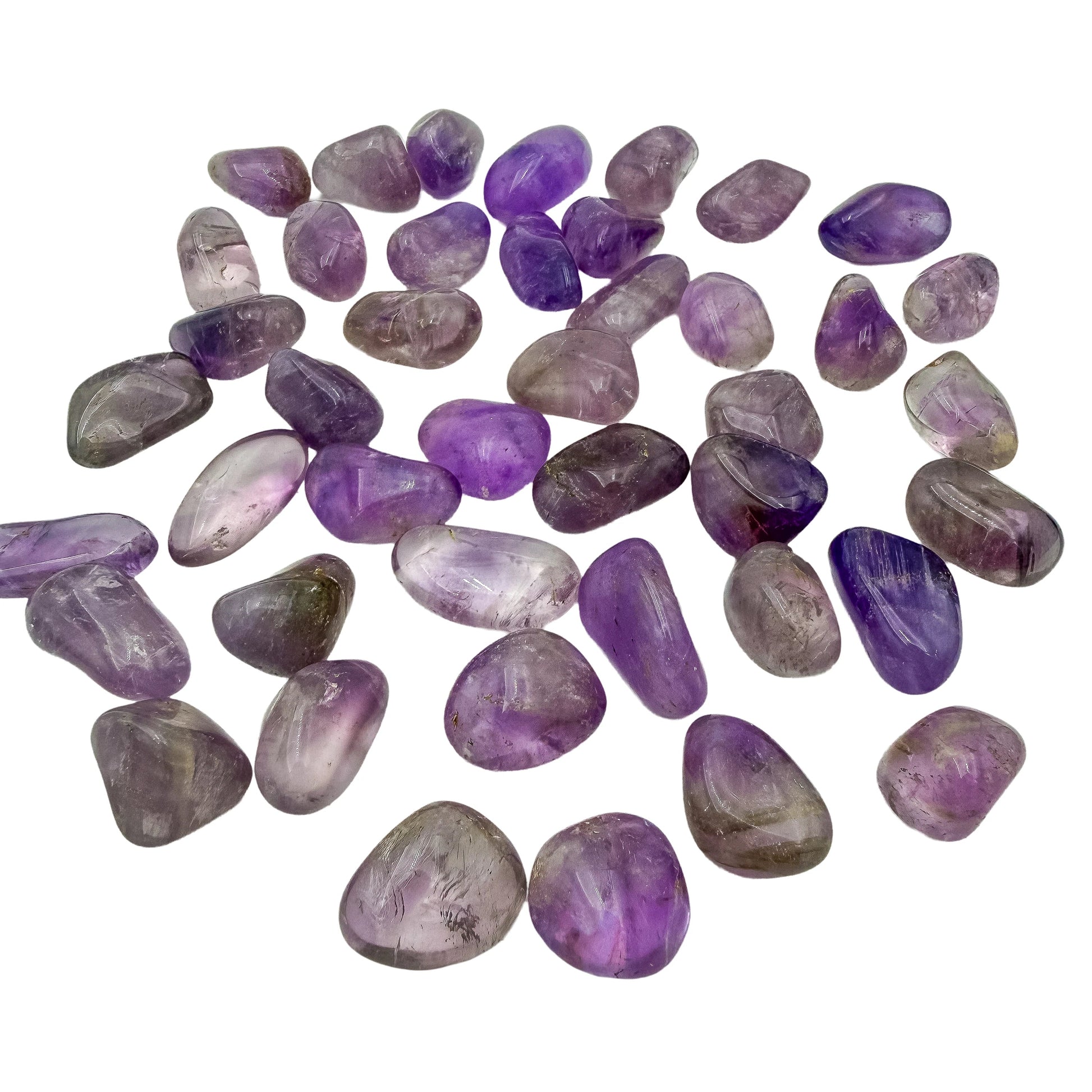 Loose Amethyst tumbles from Rio Grande do Sul with chevron banding visible