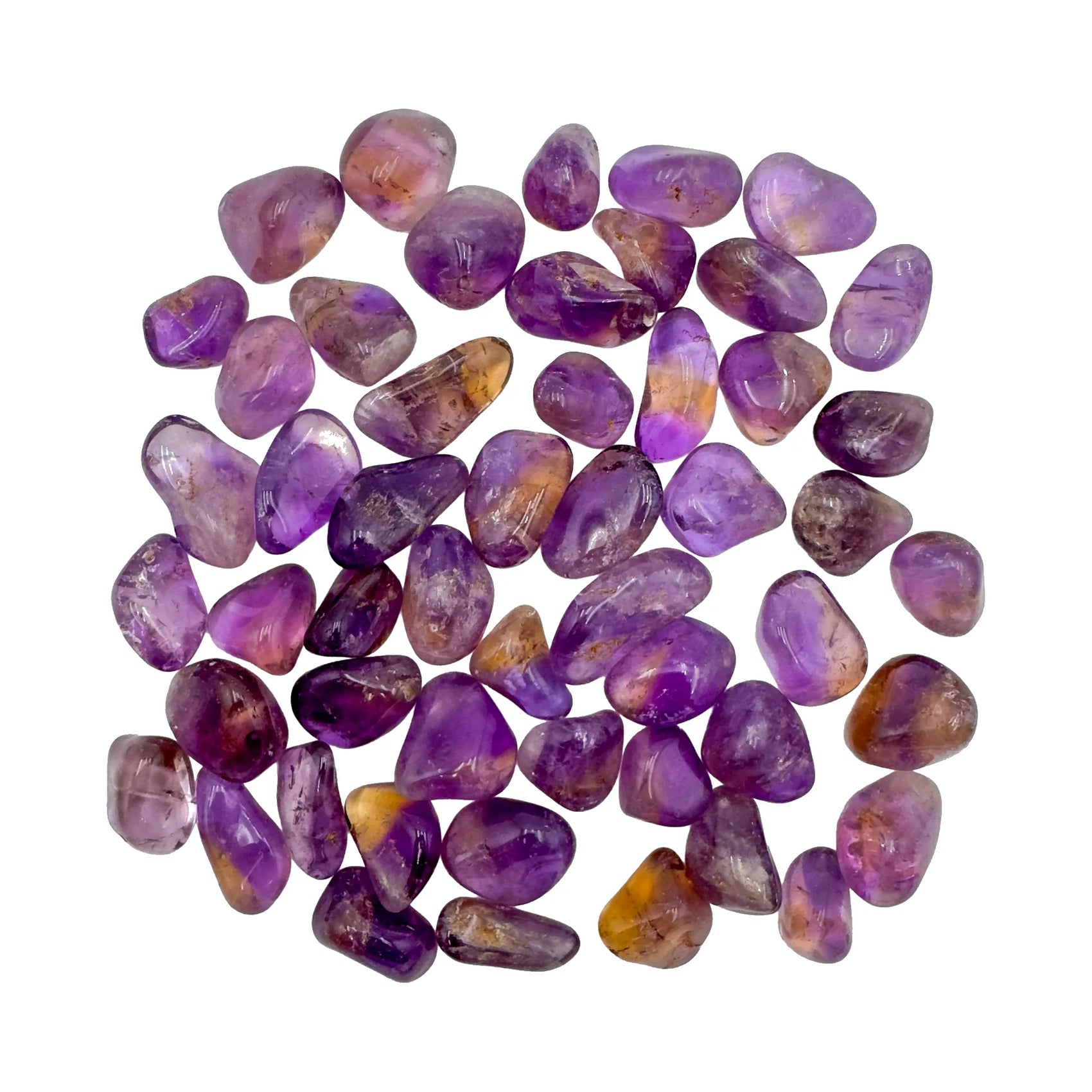 Tumbled Ametrine Crystals traditionally associated with Abundance, Confidence & Focus — purple polished, AAA grade from Bolivia