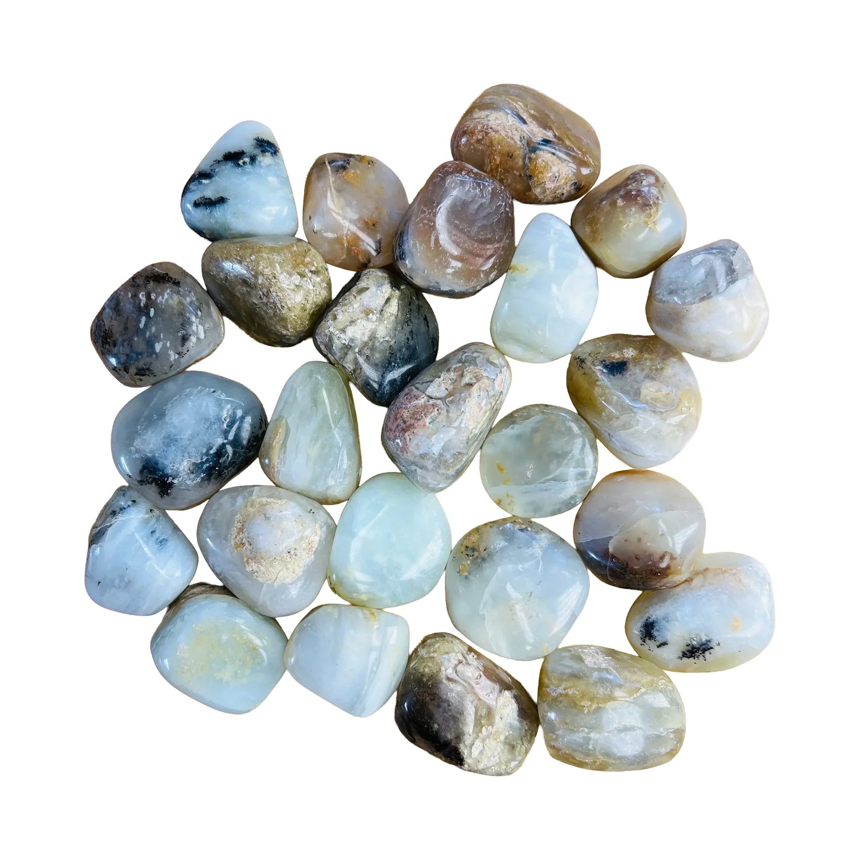 Tumbled Andean Blue Opal Crystals for Confidence, Emotional Healing & Intuition — blue polished, A grade from Peru