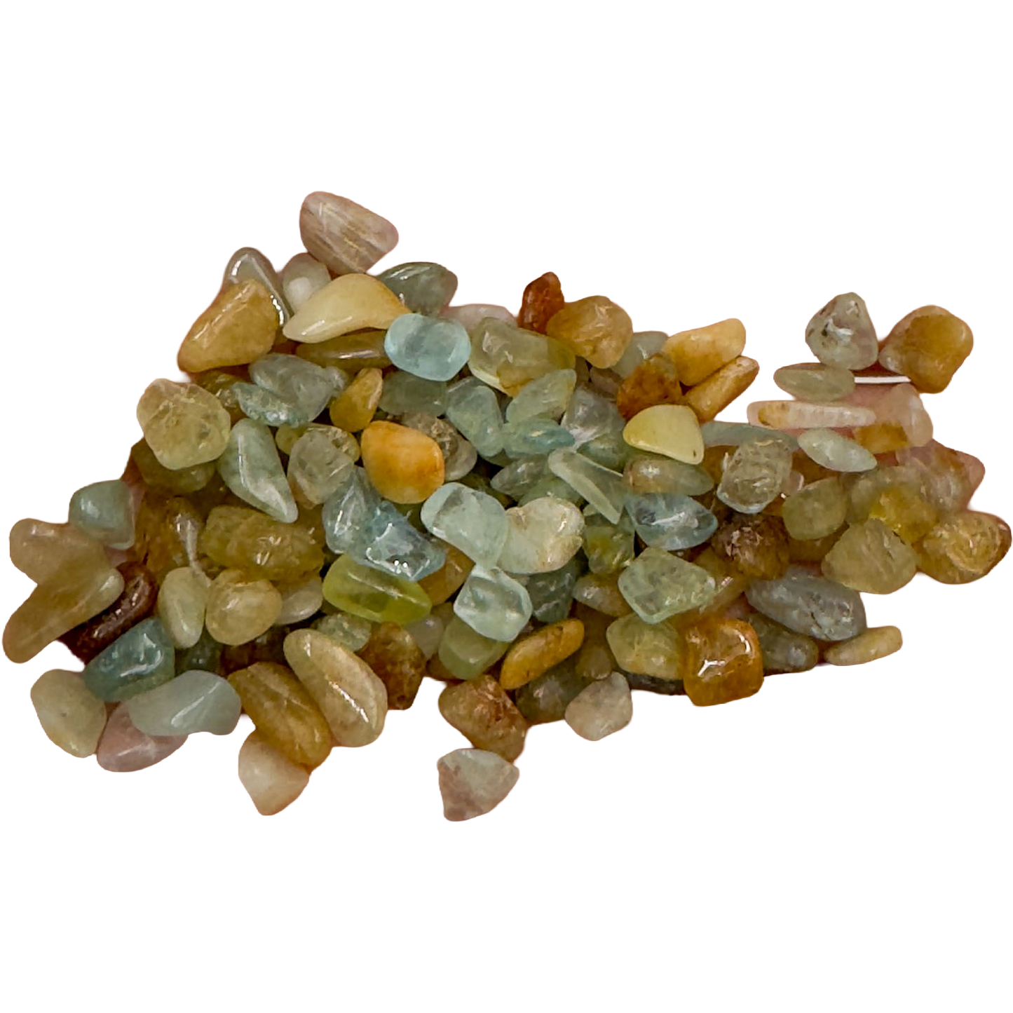 Close detail of pale blue aquamarine chip surfaces