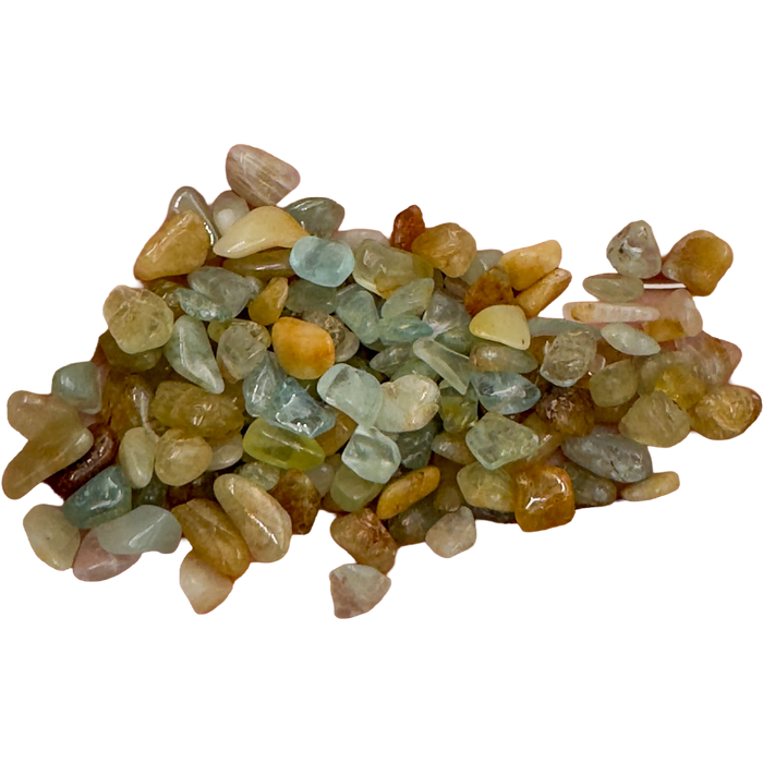 Close detail of pale blue aquamarine chip surfaces