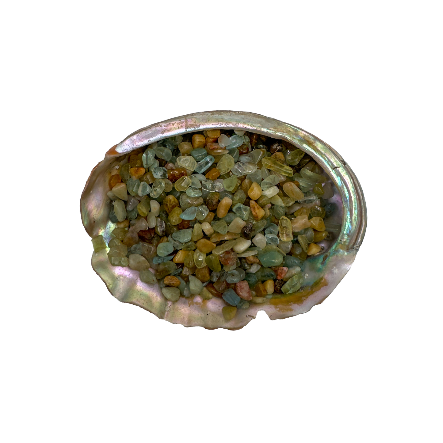 Grade A aquamarine crystal chips in a bowl, sourced from Angola