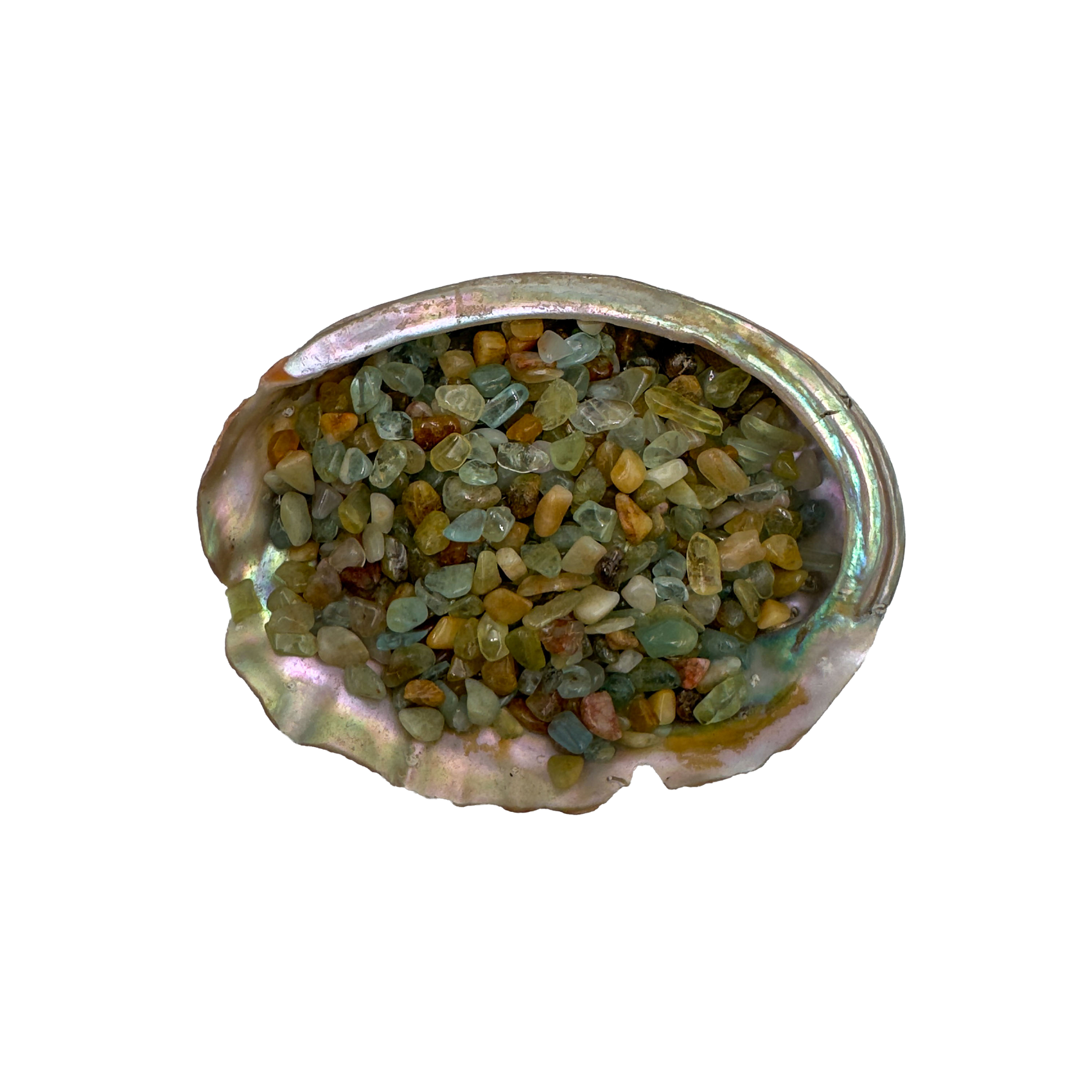 Grade A aquamarine crystal chips in a bowl, sourced from Angola
