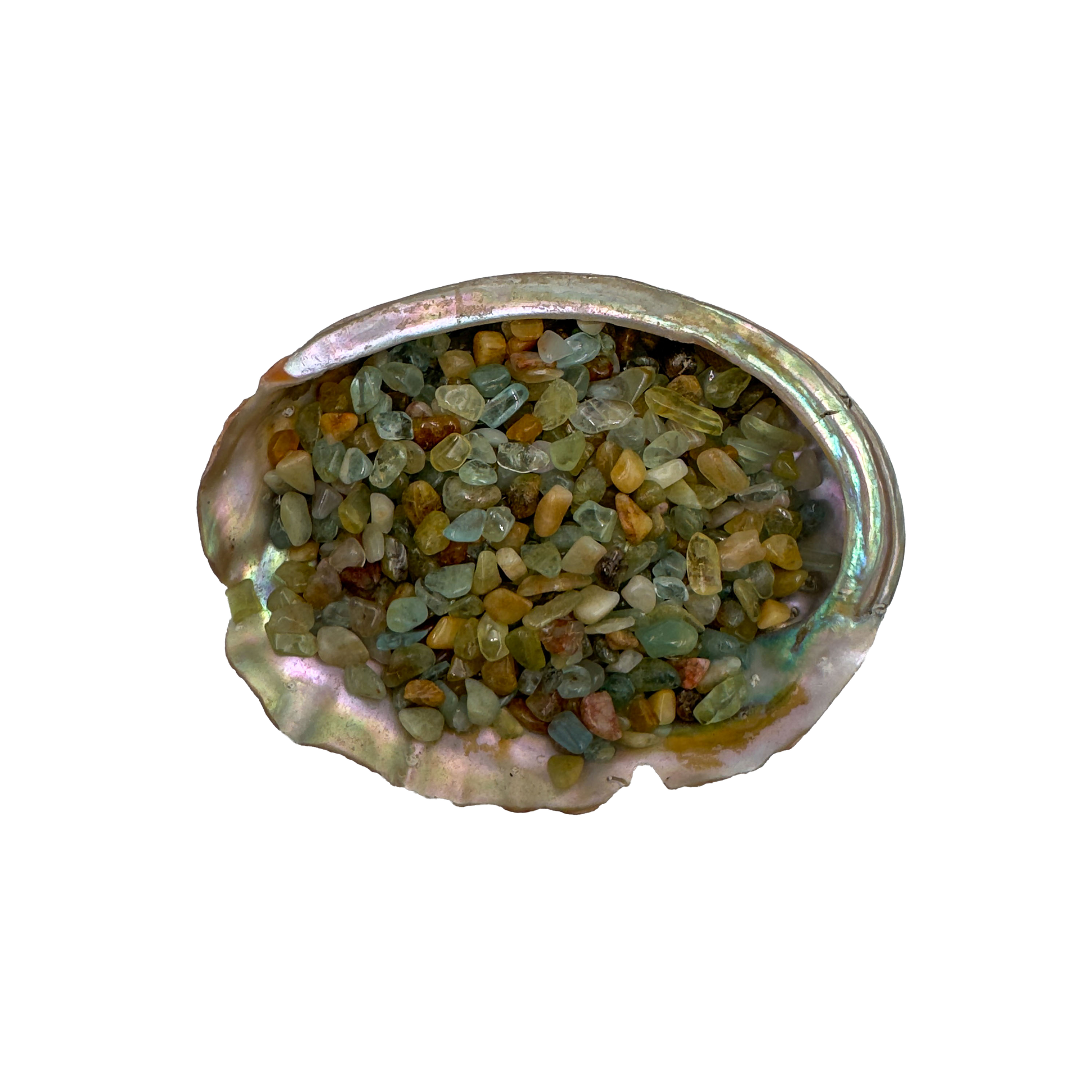 Grade A aquamarine crystal chips in a bowl, sourced from Angola