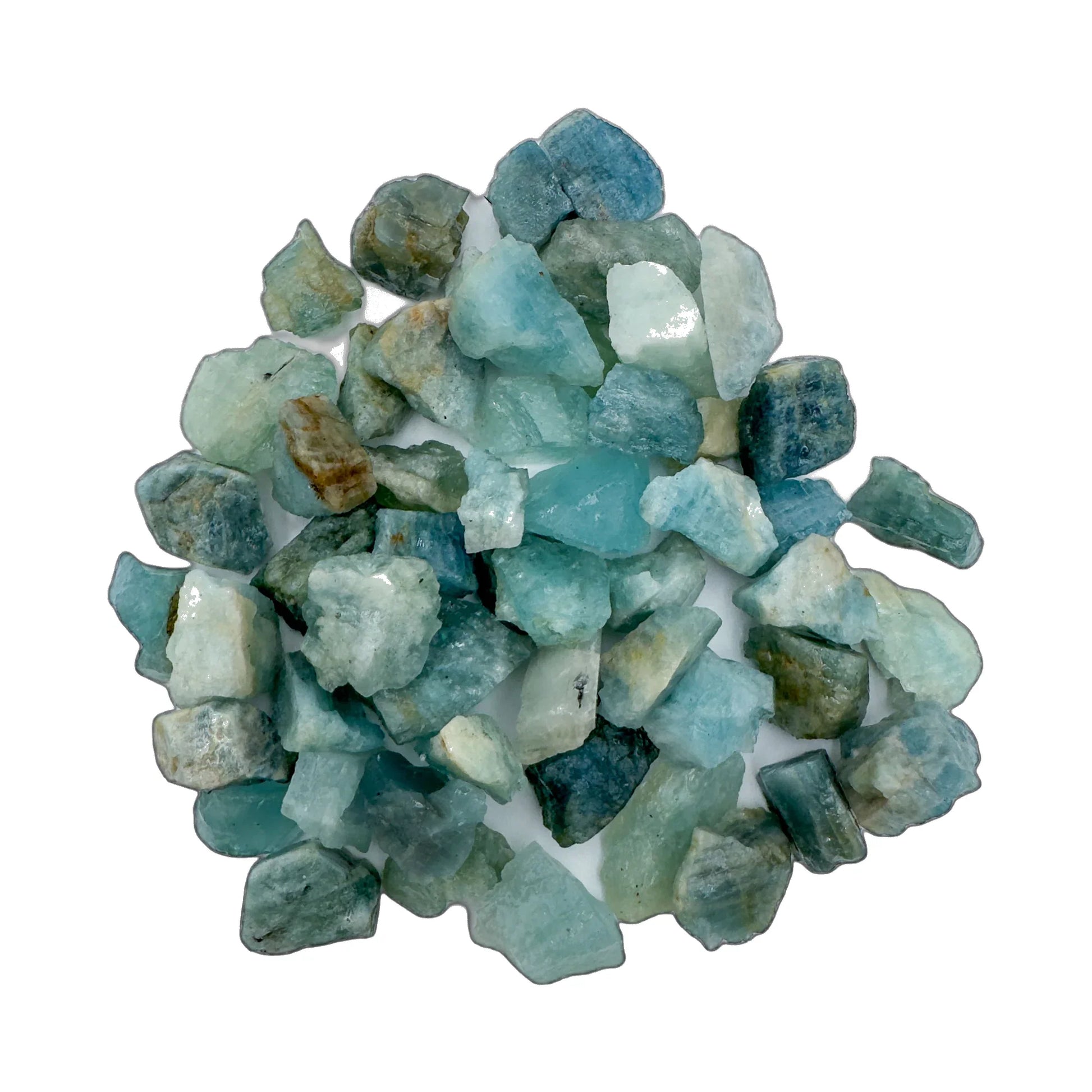 Close-up of Aquamarine raw stone, traditionally used for Calm and Communication.
