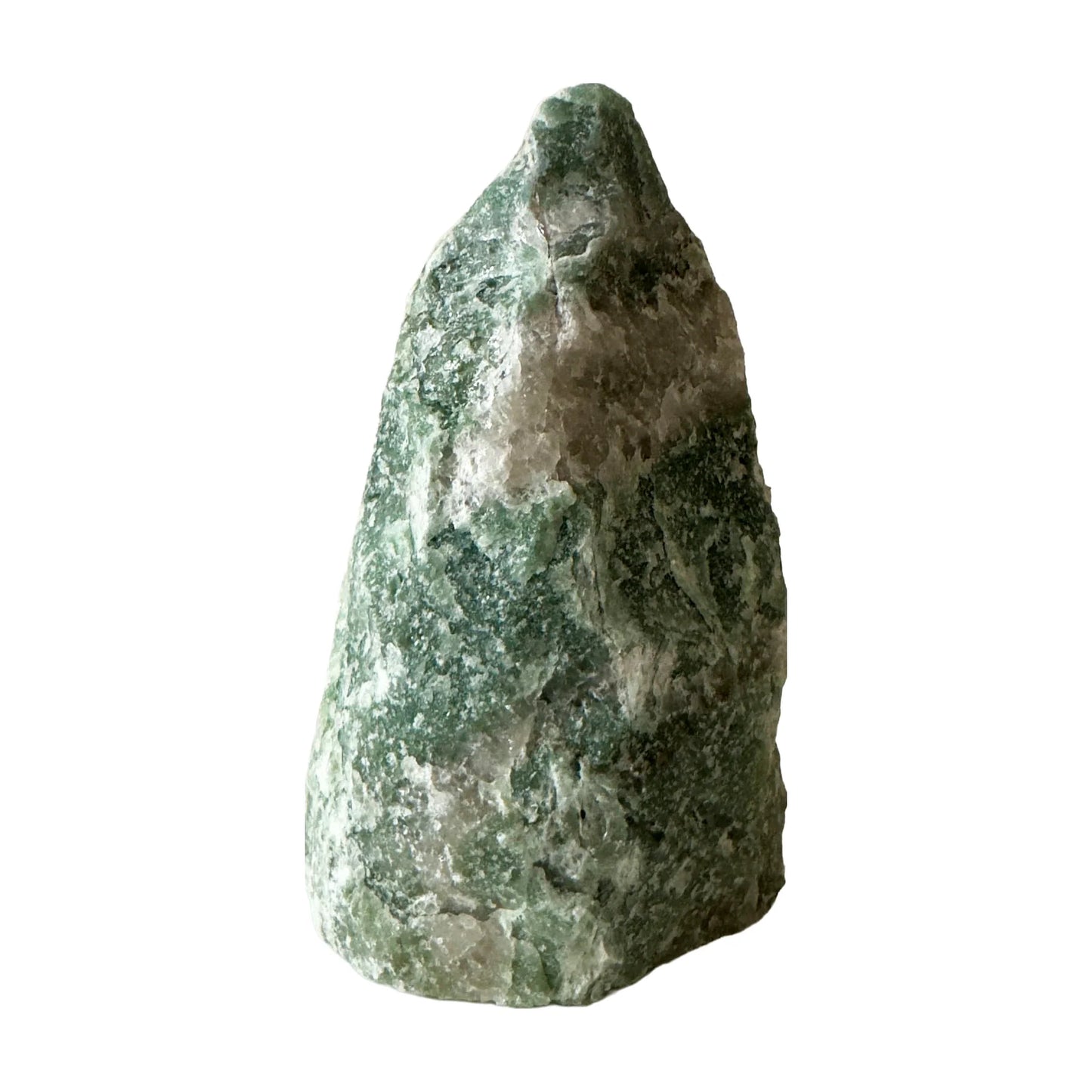 Green aventurine crystal lamp, side angle showing natural green color and shimmer