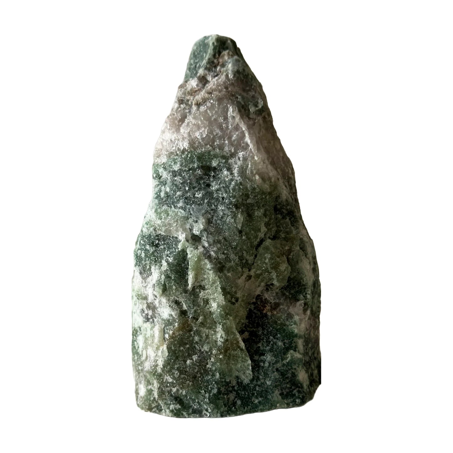 Green aventurine crystal lamp, additional angle showing natural green and shimmer
