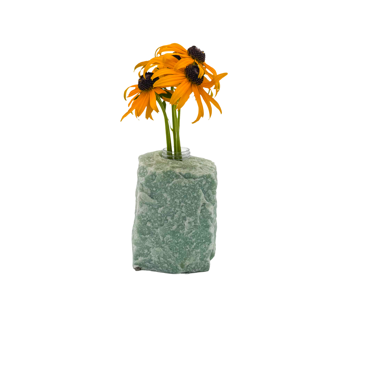 Green aventurine crystal vase in sage green stone with mica shimmer, A grade, Minas Gerais Brazil, view 2