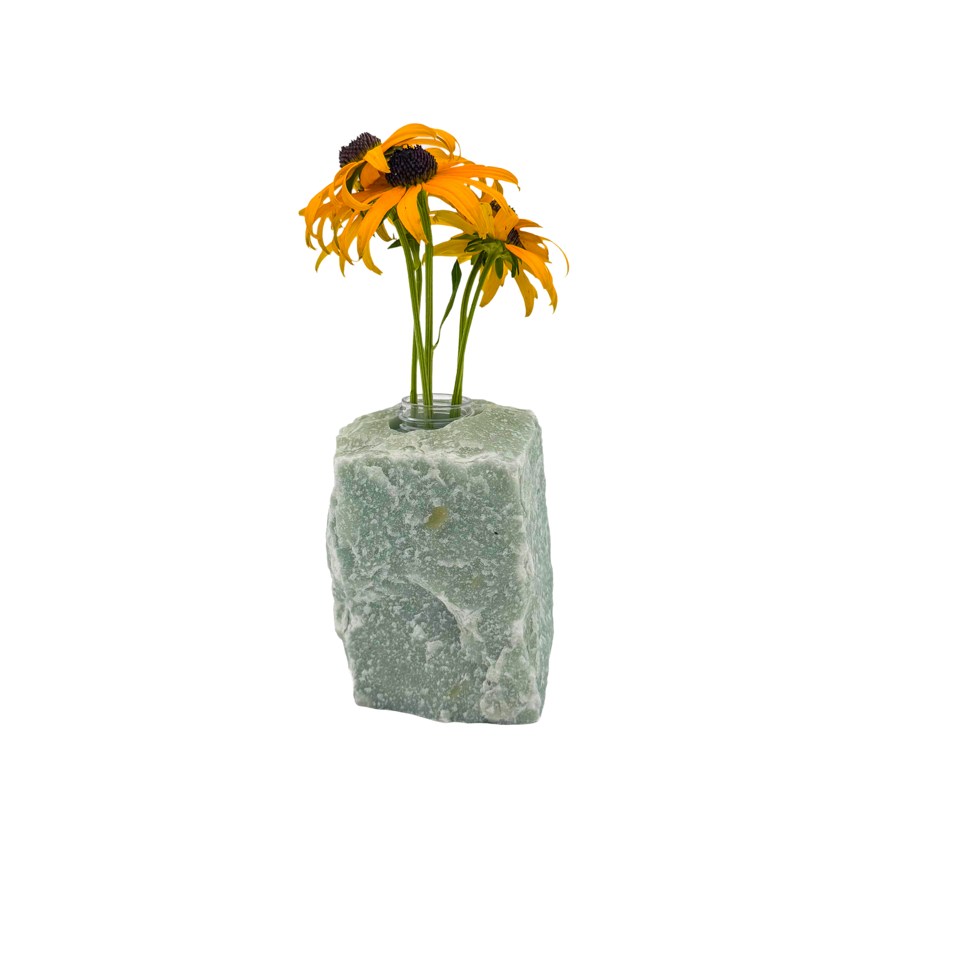 Green aventurine crystal vase in sage green stone with mica shimmer, A grade, Minas Gerais Brazil, view 4