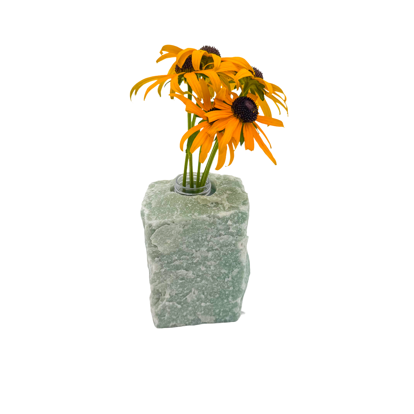 Green aventurine crystal vase in sage green stone with mica shimmer, A grade, Minas Gerais Brazil, view 5