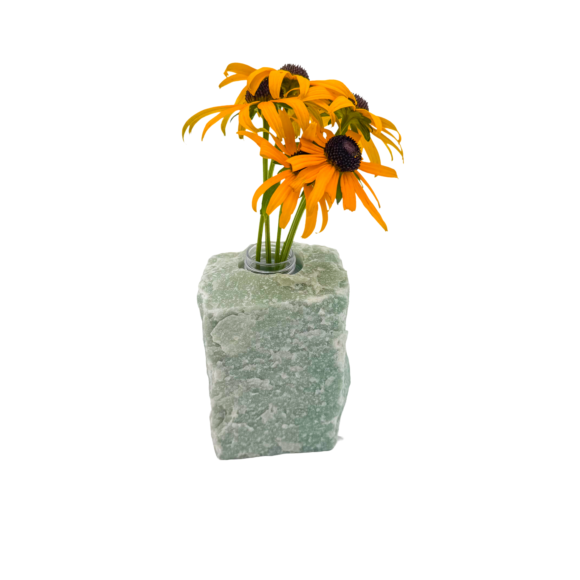 Green aventurine crystal vase in sage green stone with mica shimmer, A grade, Minas Gerais Brazil, view 5
