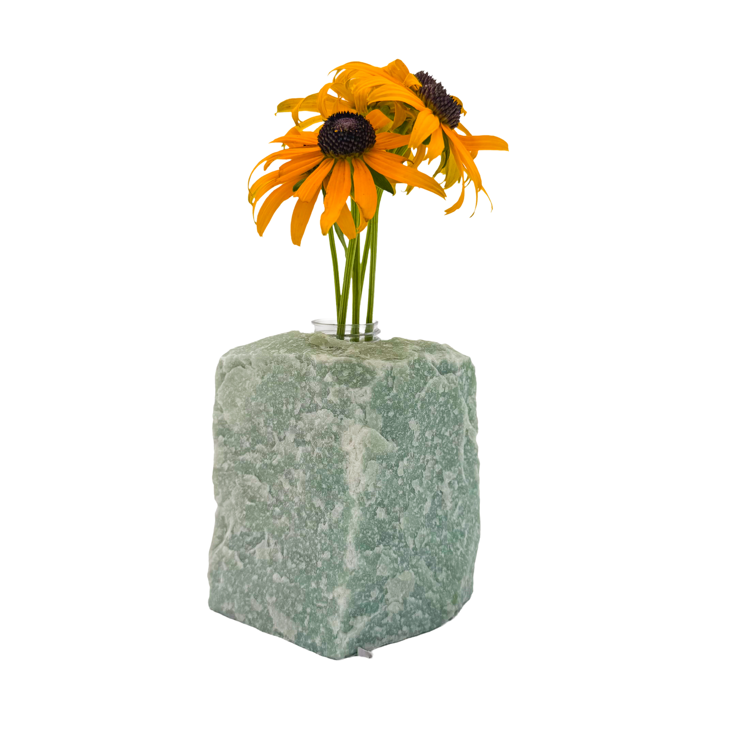 Green aventurine crystal vase in sage green stone with mica shimmer, A grade, Minas Gerais Brazil, view 6