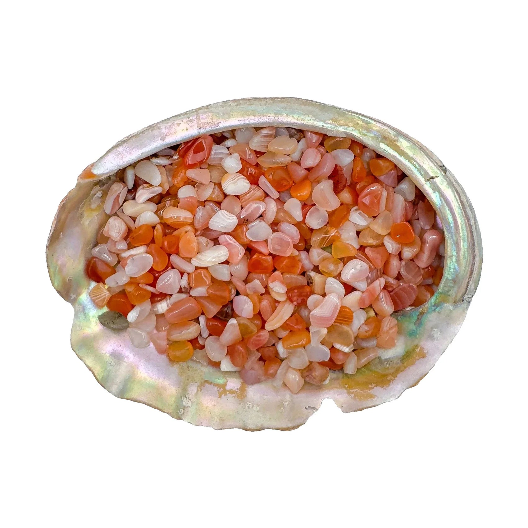 Banded carnelian polished crystal chips, A grade, Botswana origin, hero view.