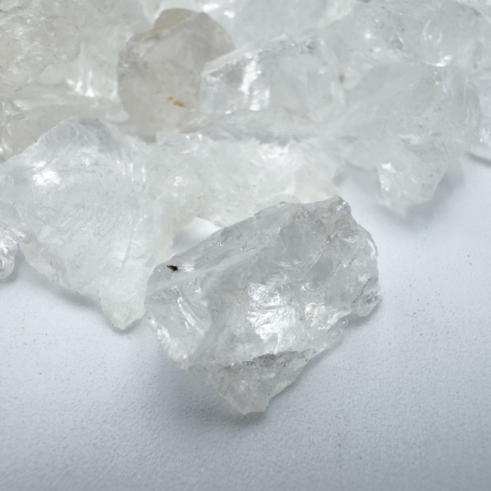 Overhead view of Clear Quartz raw stone, from Brazil.