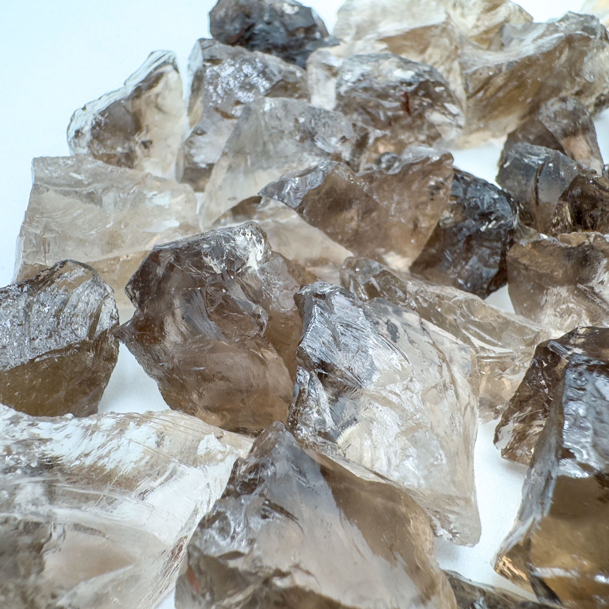 Smoky Quartz raw crystals Brazil AA grade close-up