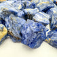 Side angle of Sodalite raw stone, sourced from Bahia, Brazil.