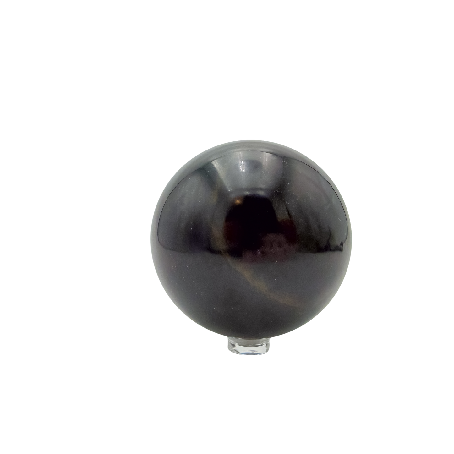 Black Jade sphere photographed from the right profile, 2.87 in diameter, natural and untreated.