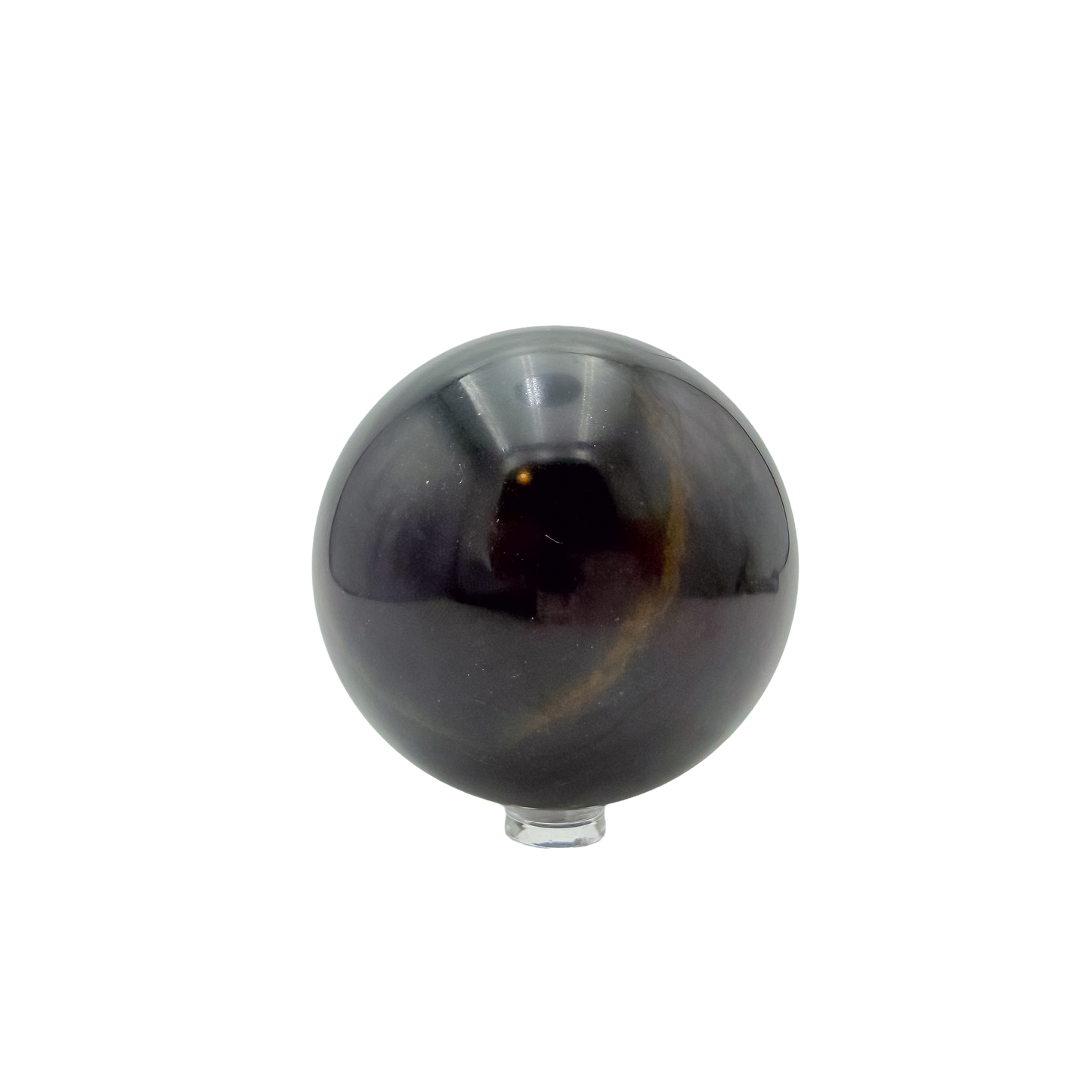 Top-down view of black jade sphere no. 1, 72.9 mm across, hand-cut in Peru.