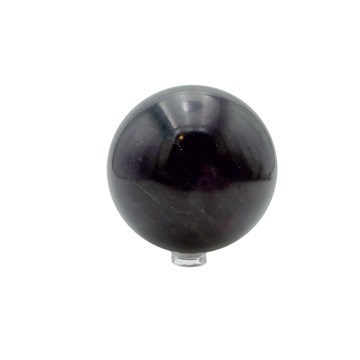 Black Jade sphere photographed from the right profile, 2.81 in diameter, natural and untreated.