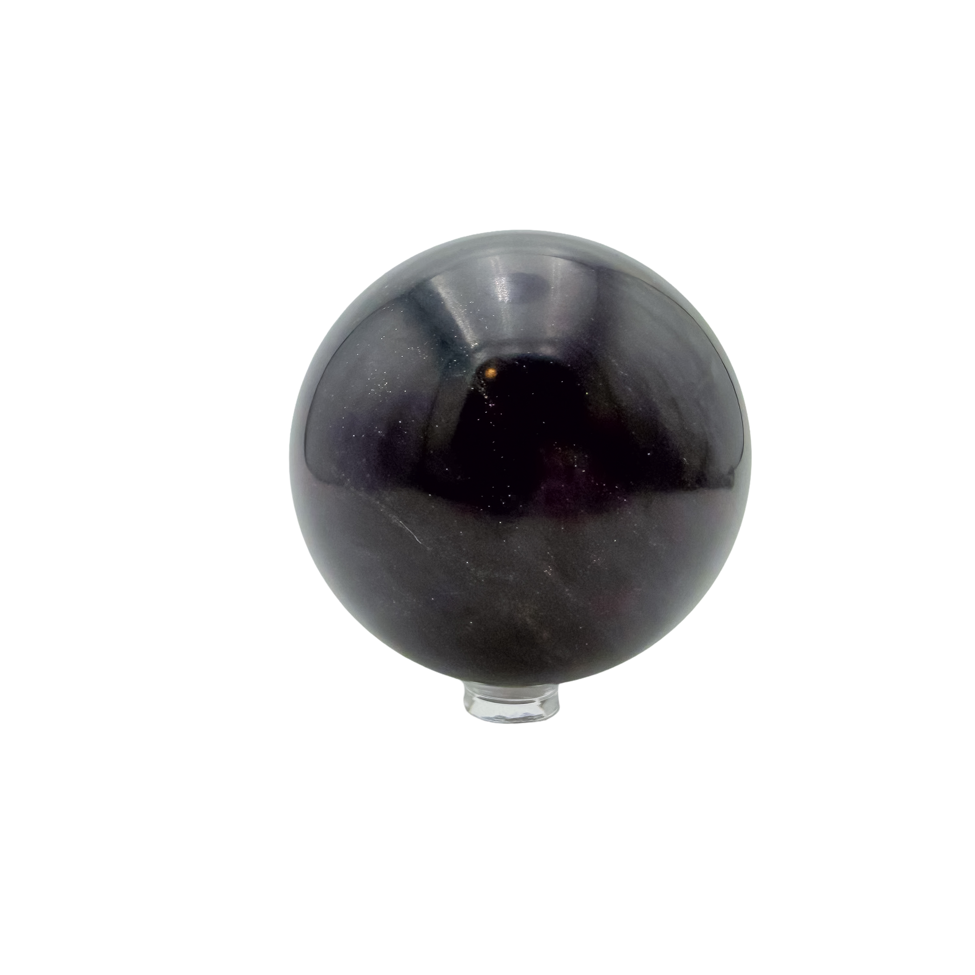 Black Jade sphere photographed from the right profile, 2.81 in diameter, natural and untreated.