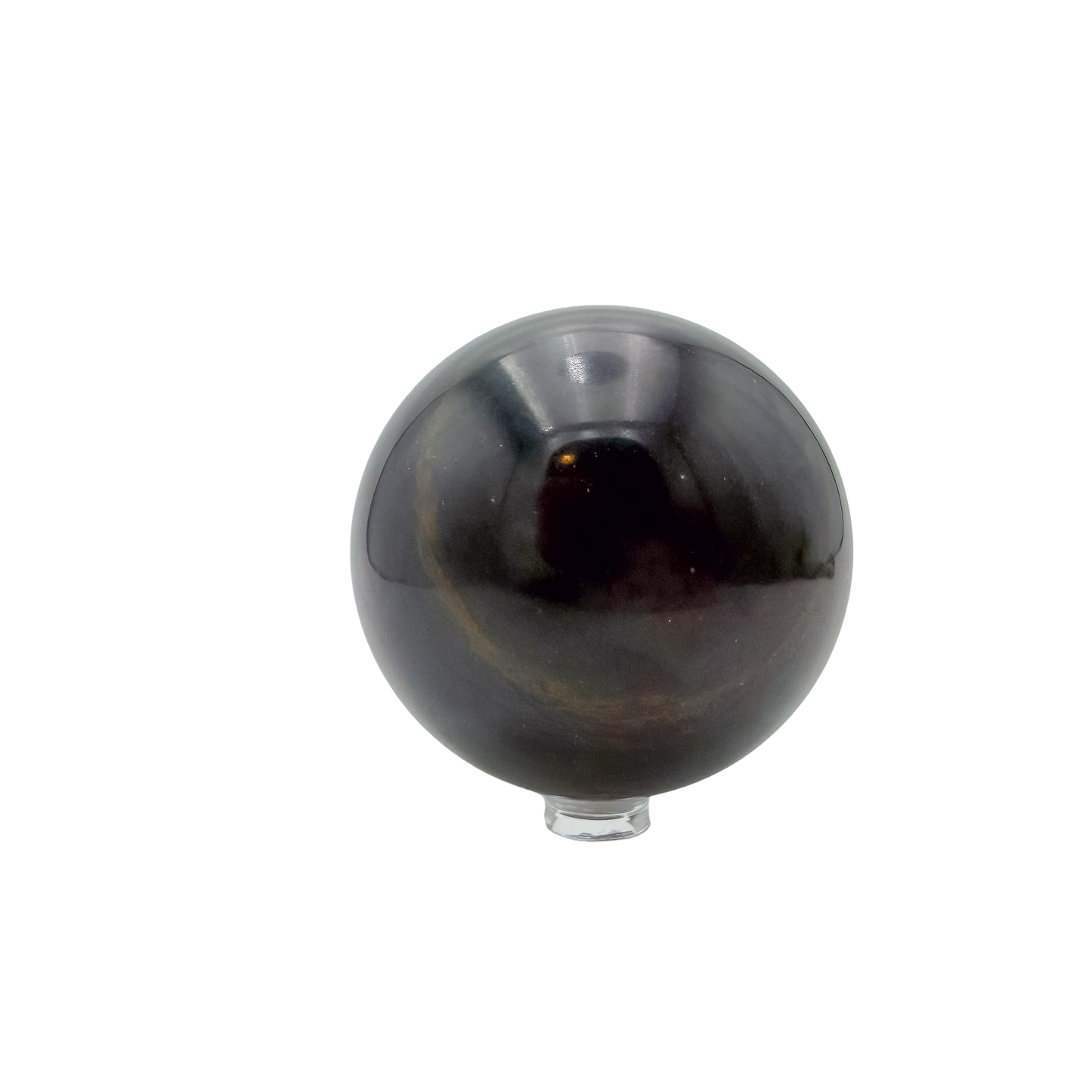 Top-down view of black jade sphere no. 4, 71.4 mm across, hand-cut in Peru.