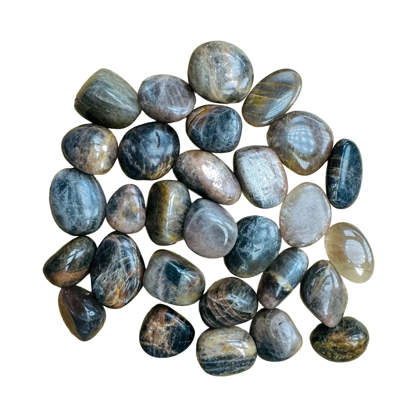 Black Moonstone Palm Stones for Grounding, Intuition & Manifestation — black smooth polished, AA grade from Madagascar