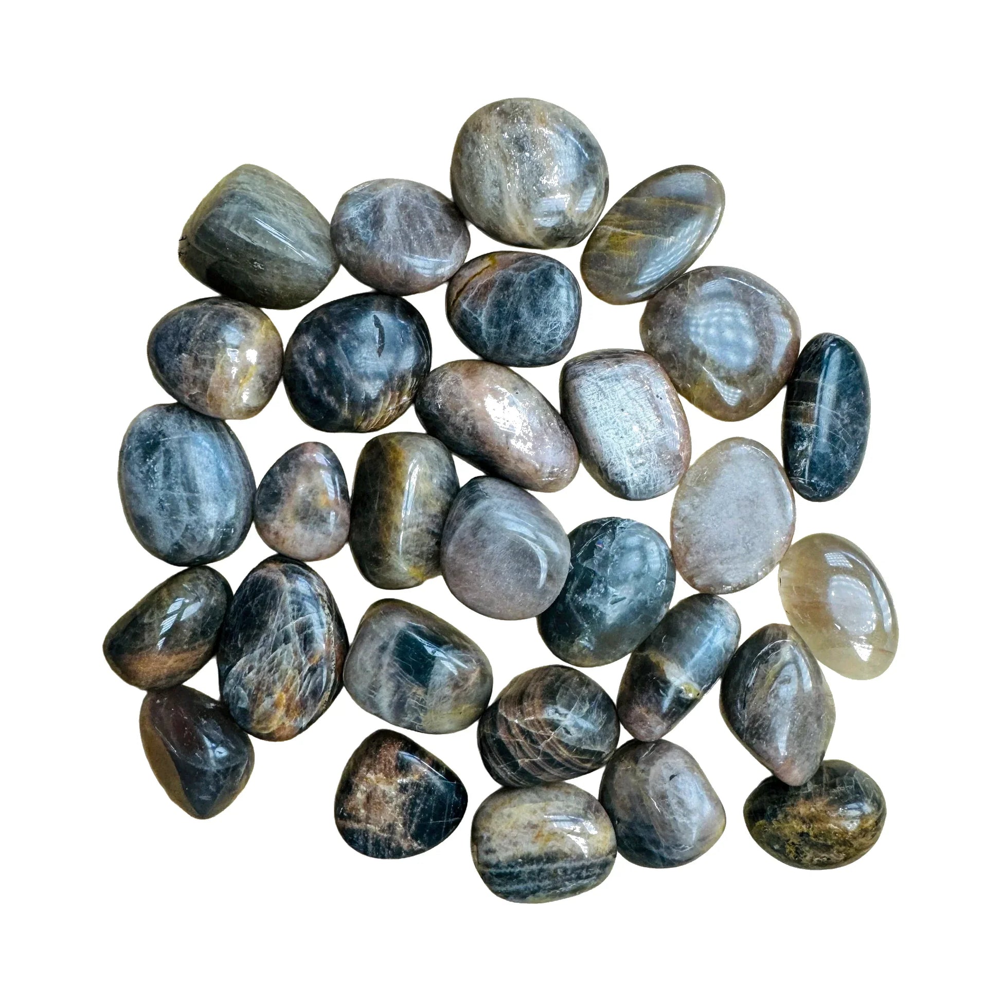 Black Moonstone Palm Stones for Grounding, Intuition & Manifestation — black smooth polished, AA grade from Madagascar