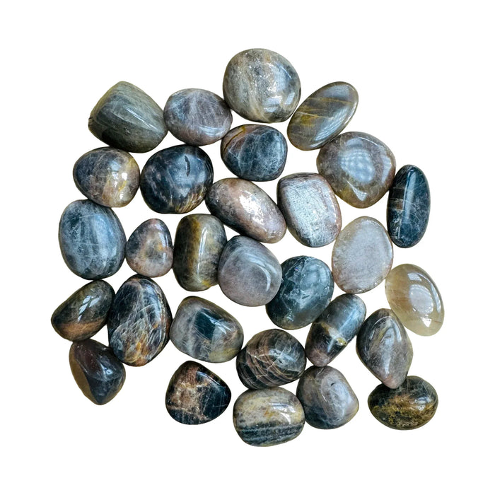 Black Moonstone Palm Stones for Grounding, Intuition & Manifestation — black smooth polished, AA grade from Madagascar