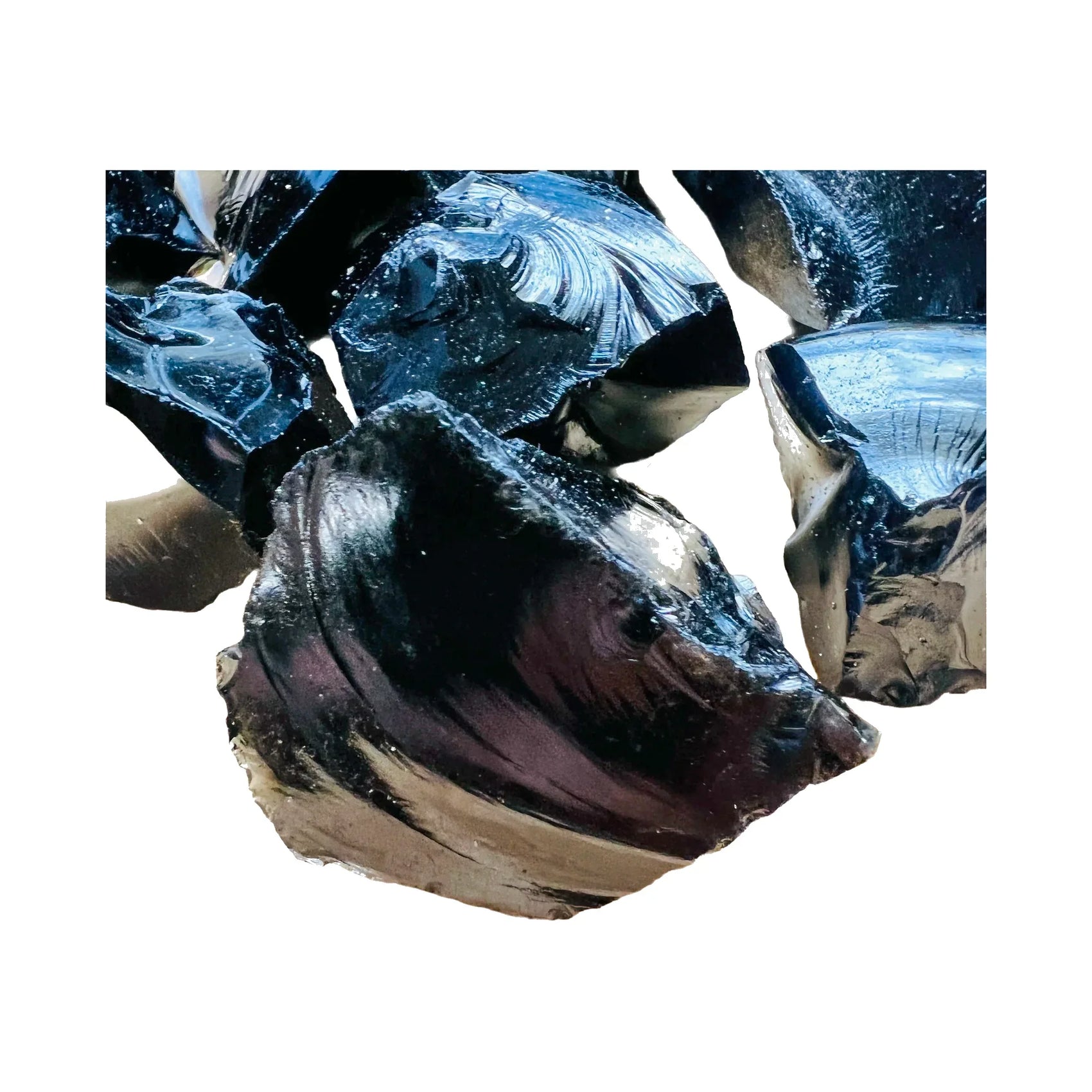 Black Obsidian raw stones, AA grade, Argentina origin, hero view.
