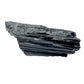 Black Tourmaline Raw Crystals, AA Grade, Brazil: one long striated black crystal on a white background