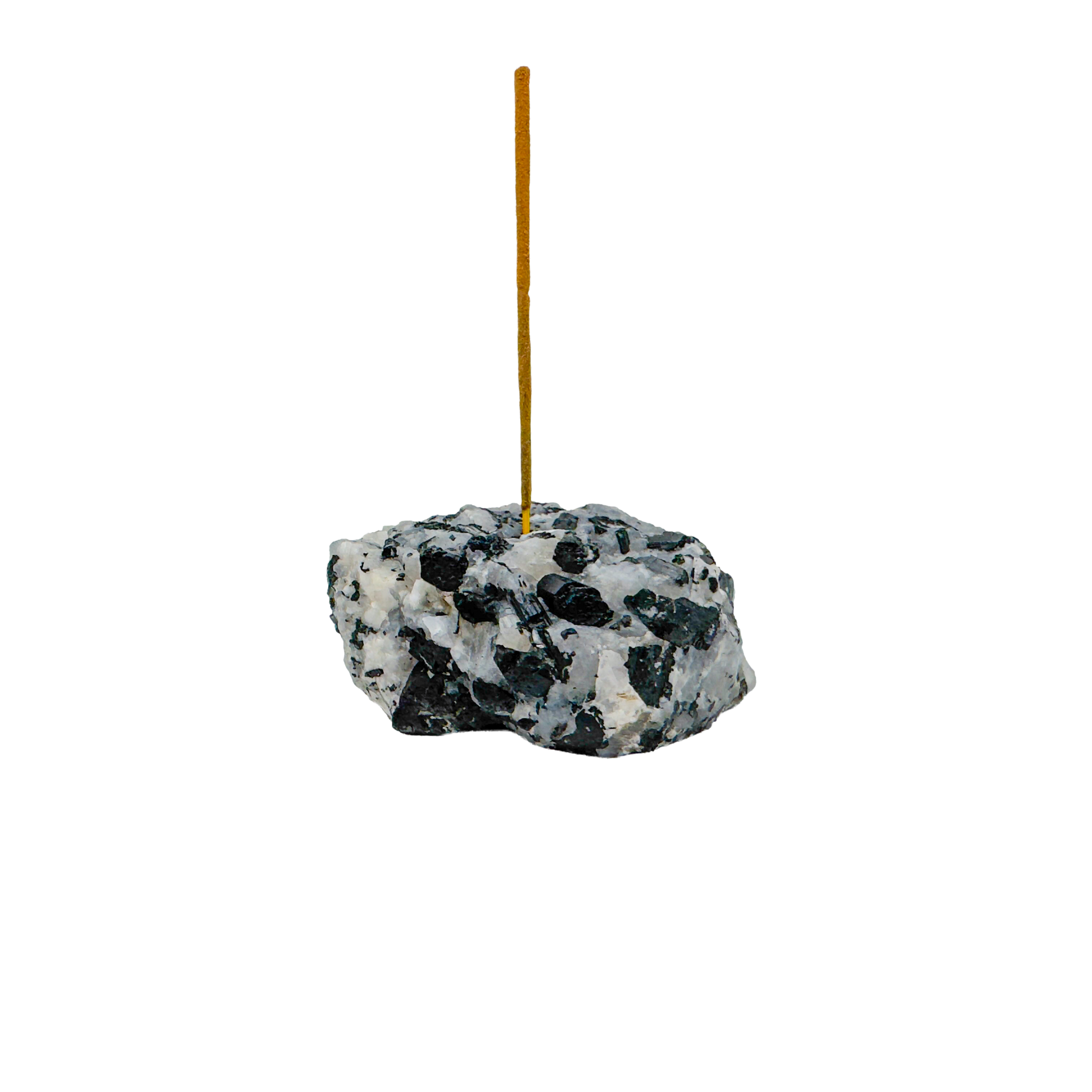 Polished Black Tourmaline in Quartz incense holder from Brazil, alternate view