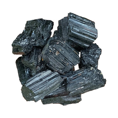 Black Tourmaline raw stones, AA grade, Brazil origin, hero view.