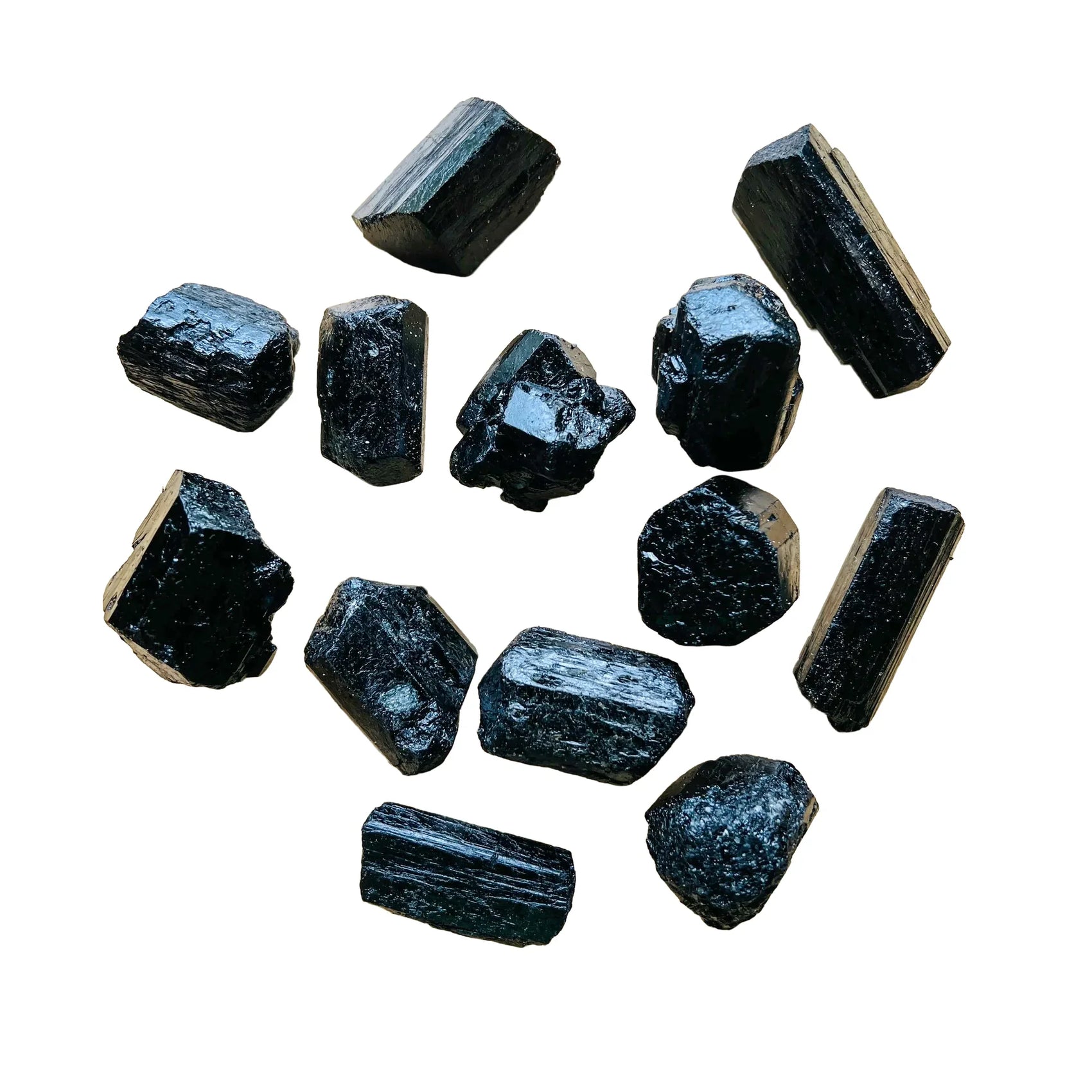 Black tourmaline raw crystals, AA grade, Madagascar, 1-2 inch, hero.