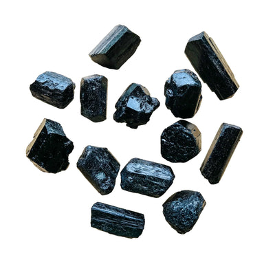 Black tourmaline raw crystals, AA grade, Madagascar, 1-2 inch, hero.