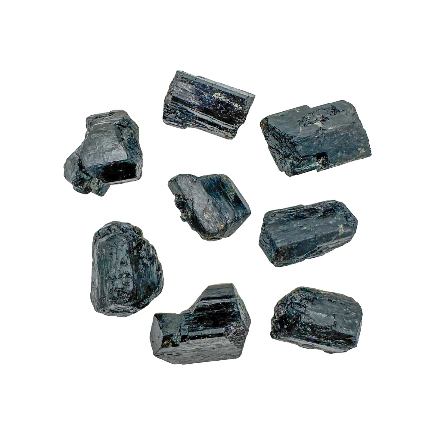 Detail capture of Black Tourmaline raw stone, hand-selected from Vakinankaratra, Madagascar.