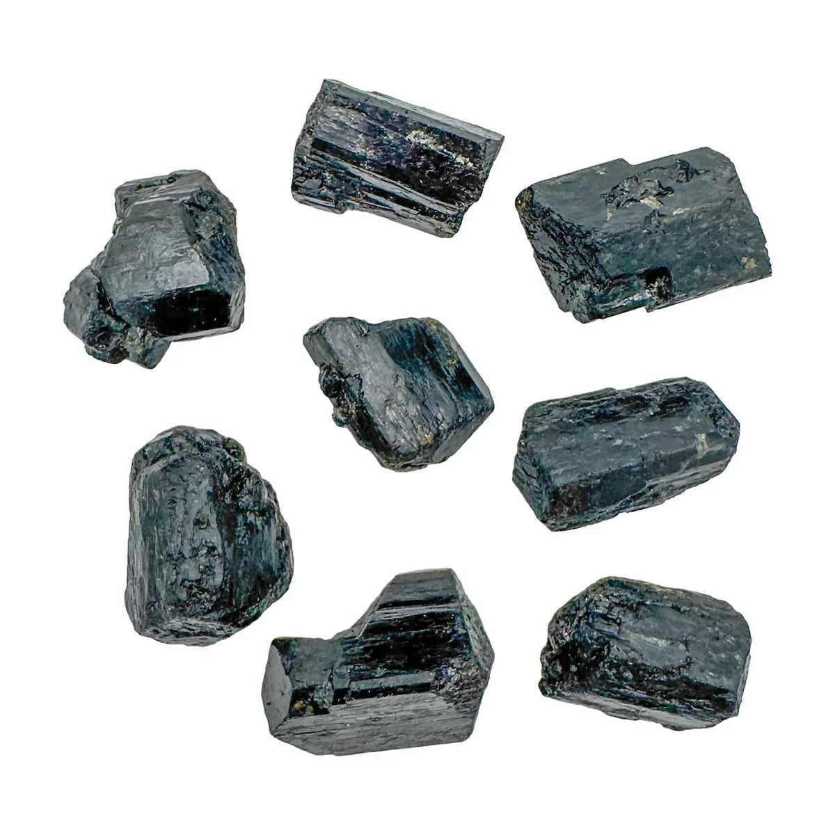 Detail capture of Black Tourmaline raw stone, hand-selected from Vakinankaratra, Madagascar.